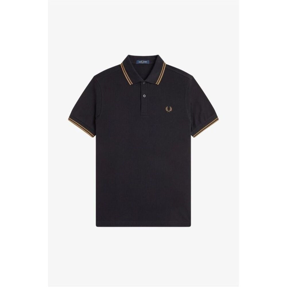 Fred Perry Mens Twin Tip Polo Shirt / Black/Light Brown